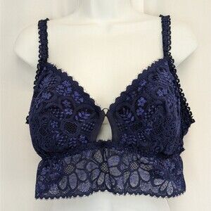 Aerie Coquette Blue Padded Lace Bralette Size XL